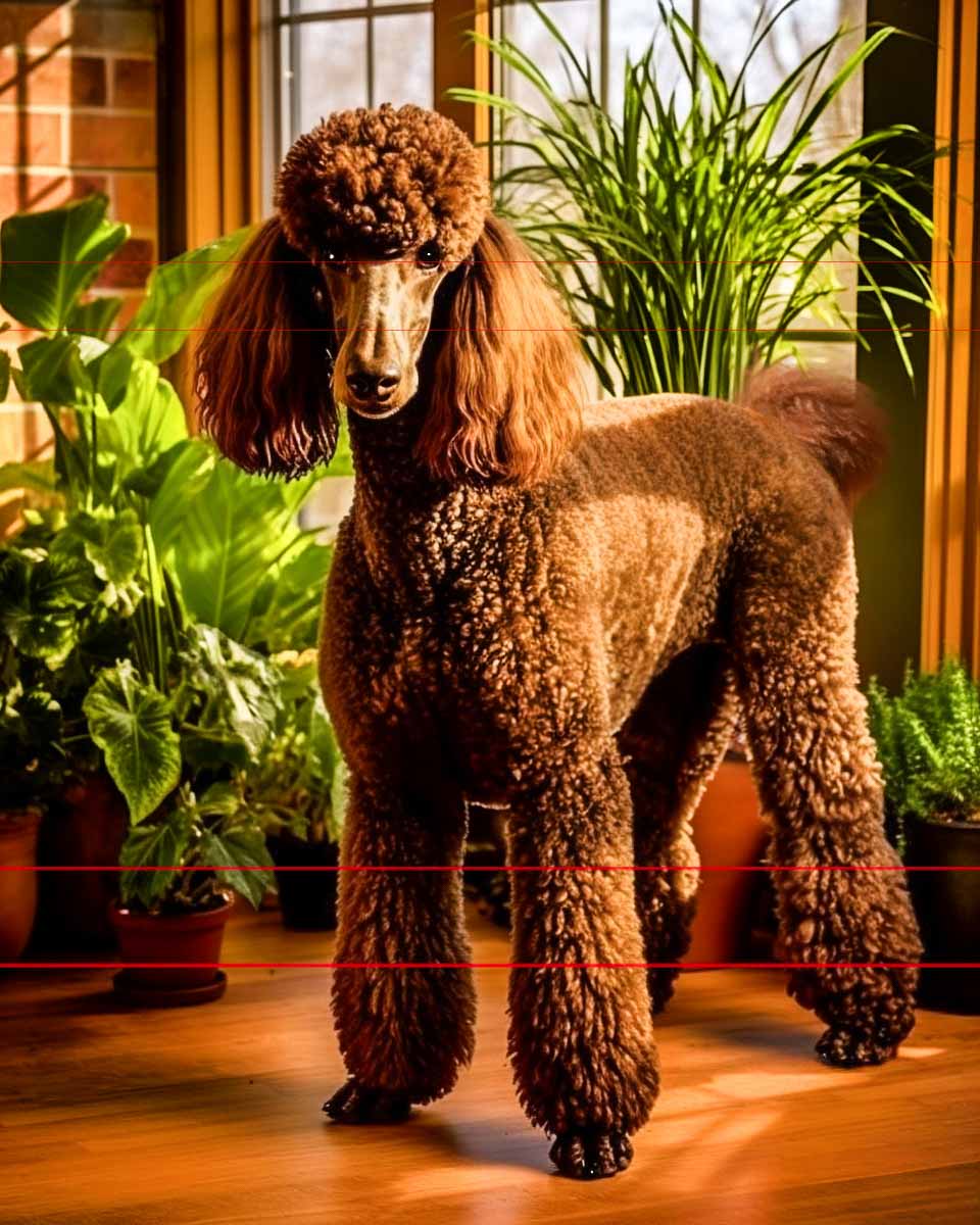 Standard Red Poodle Standing at Home